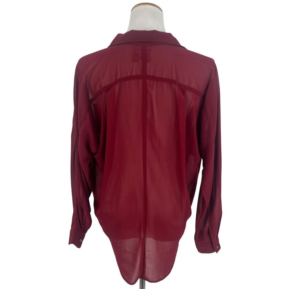 Vintage Romeo & Juliet Couture Silk Blend Burgundy Draped Surplice Sheer Blouse - Picture 9 of 16